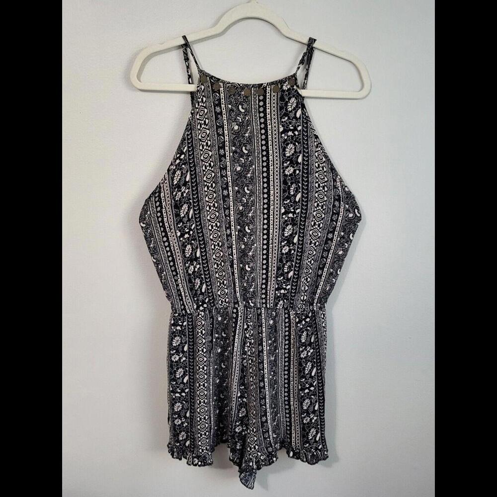 American Eagle Romper Large High Neck Boho Hippie Black White Ae Shorts
